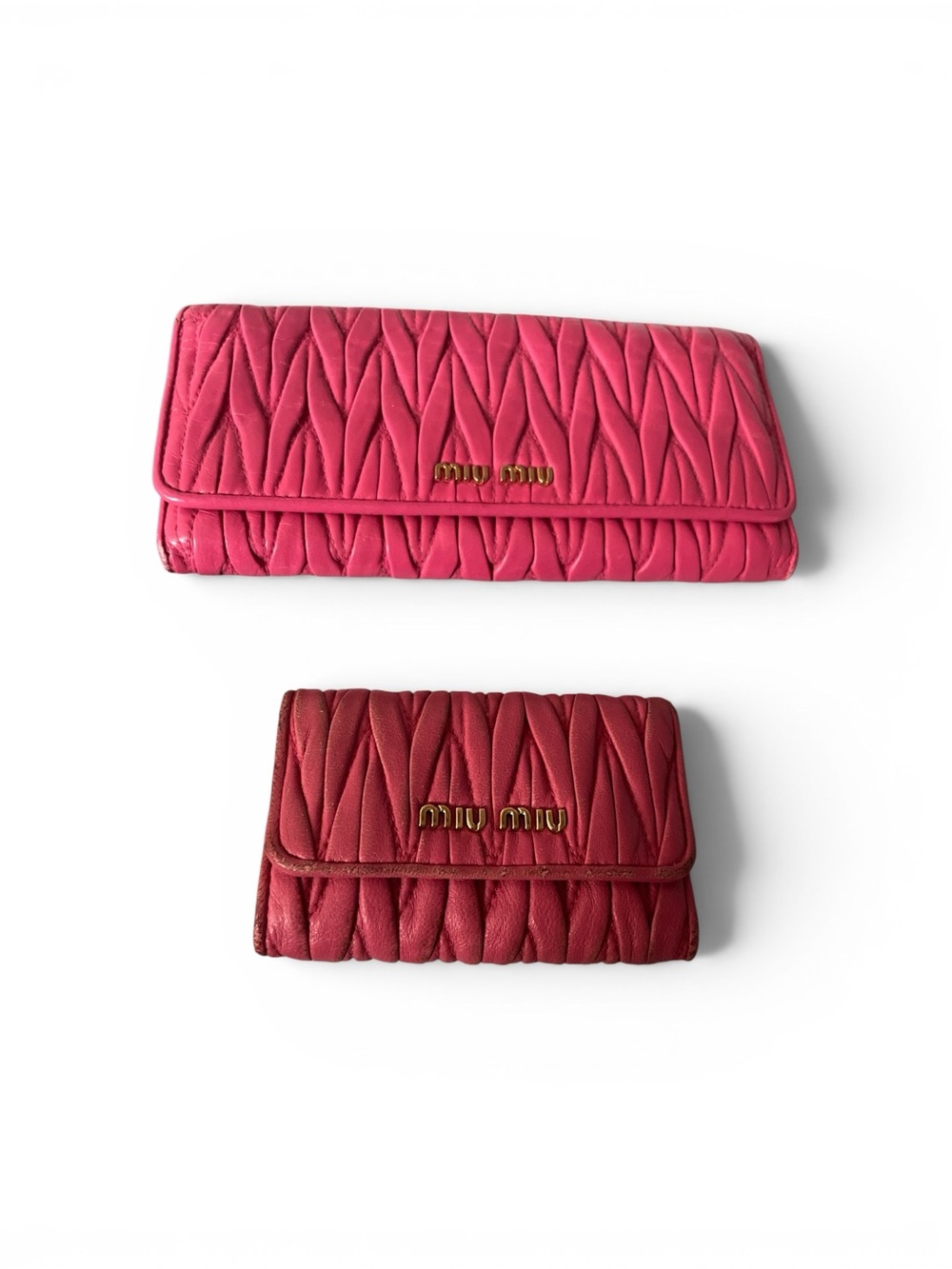 Miu Miu Matelassé Nappa Leather Wallet & 6-Ring Key Case Set - Pink/Fuschia